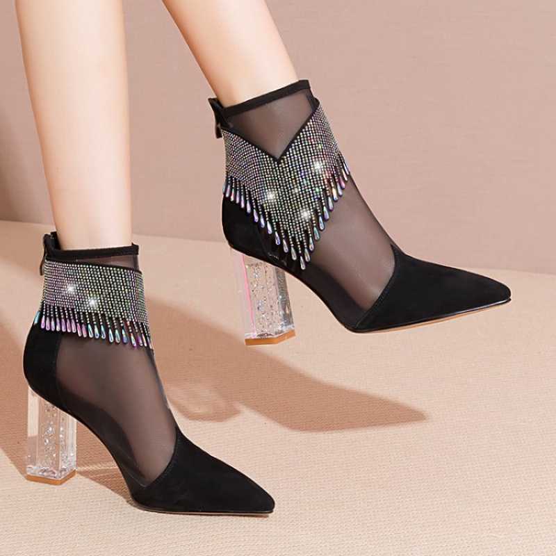 Летние женские туфли-лодочки, босоножки на прозрачном каблуке для свадебной вечеринки, женские прозрачные туфли на высоком каблуке из дышащей сетки Sandalias De Mujer