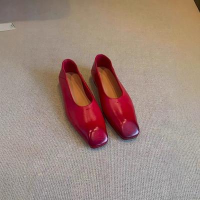 Версия из овчины~ Французские ретро туфли-лодочки с квадратным носком и неглубоким вырезом, женские новые универсальные вечерние, в стиле маленьких кожаных туфель, балетки