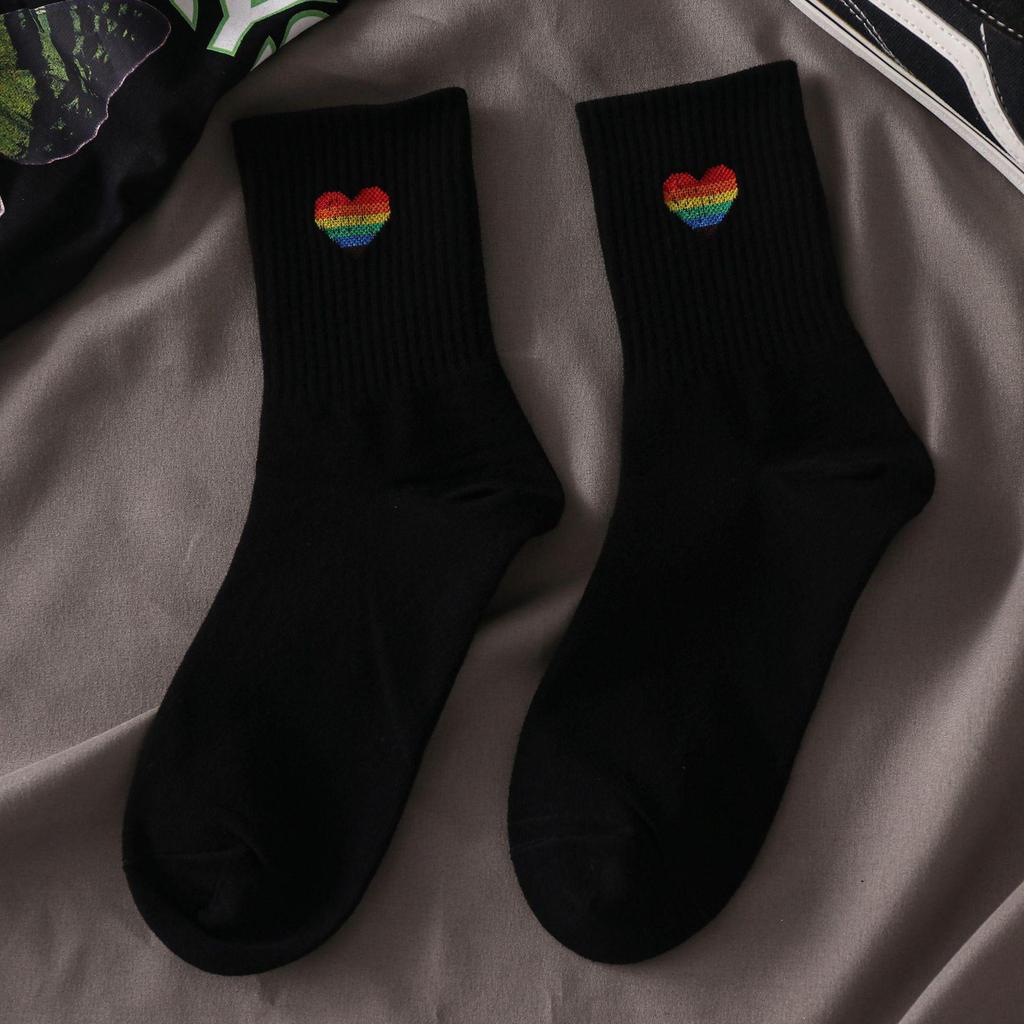 Women's Korean Trendy Cartoon Long Sports Socks - Black & White, Mid-Tube, Autumn/Winter, All-Match.