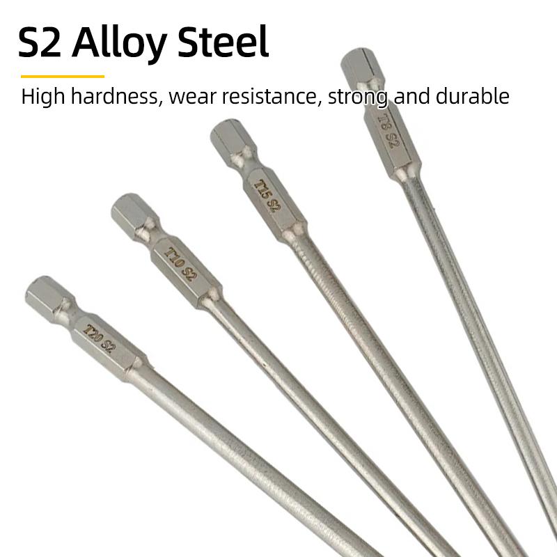 Magnetic Screwdriver Bits Set 100mm Slotted Phillips Torx Square Head Drill Bit 1/4" Hex Shank S2 Steel Screw Driver Hand Tools