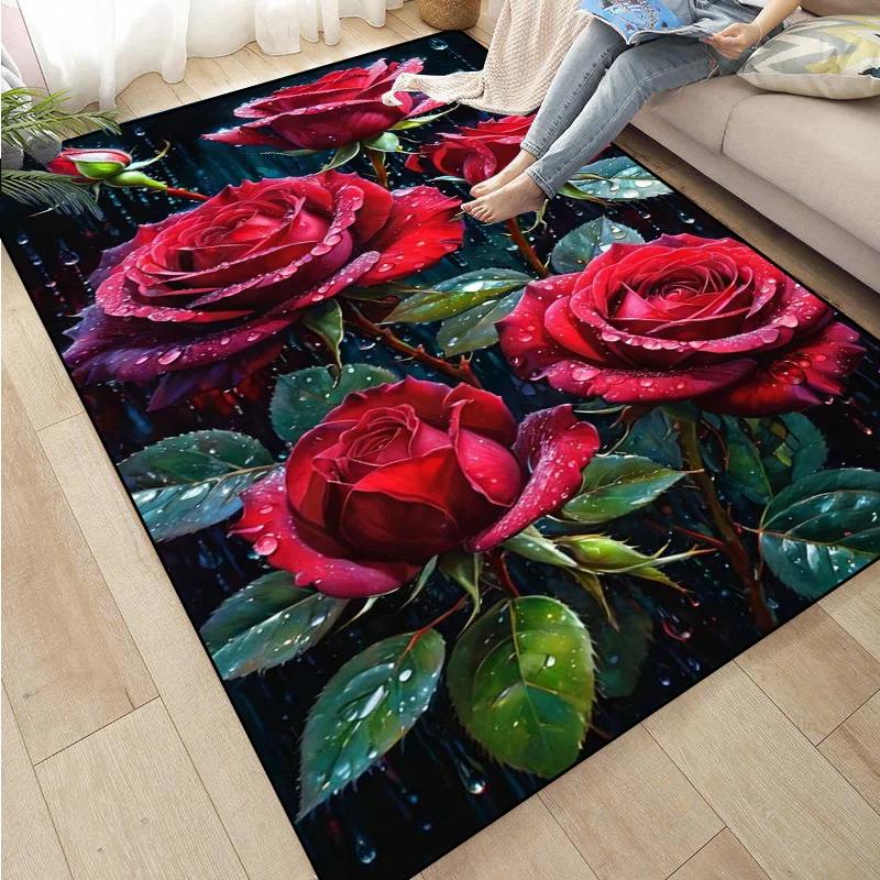 Rose Sunflower Daisy Peach Blossom Carpet Mat Colorful Flower Area Decorative Rugs for Room