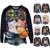 Женская повседневная мода с графическим принтом, винтажный повседневный принт, длинный рукав, О-образный вырез, пуловер, топ, блузка