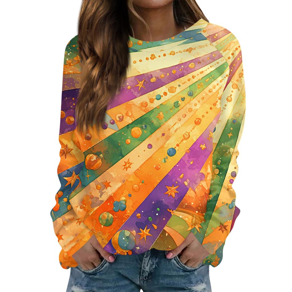 Round Neck Long Sleeve Sweatshirts For Women Print Graphic Top Casual Basic Tops Pullover