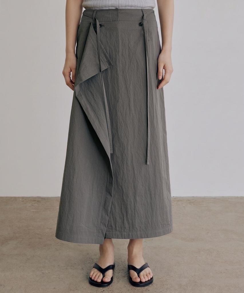 Artid Wrap Belted Long Skirt_Charcoal