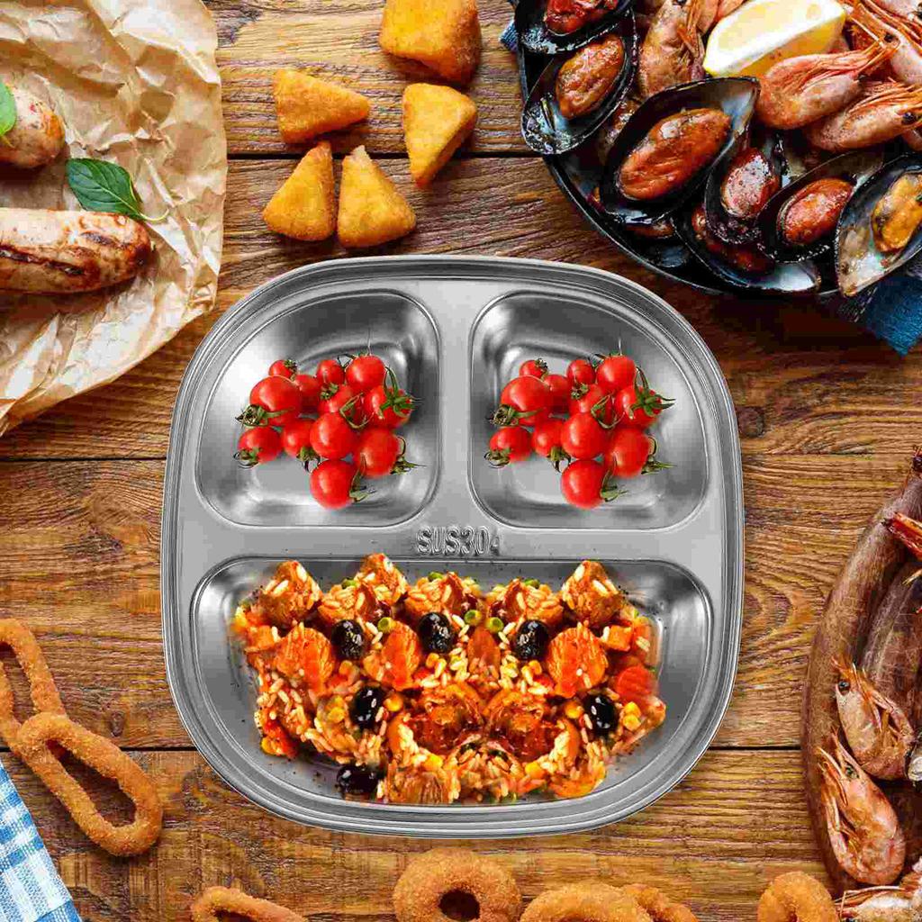 Пищевая тарелка Тарелка Тарелки Разделенный стальной поднос Нержавеющая еда Обеденные подносы Отделение Детская порция Обеденный раздел Управление сервировкой