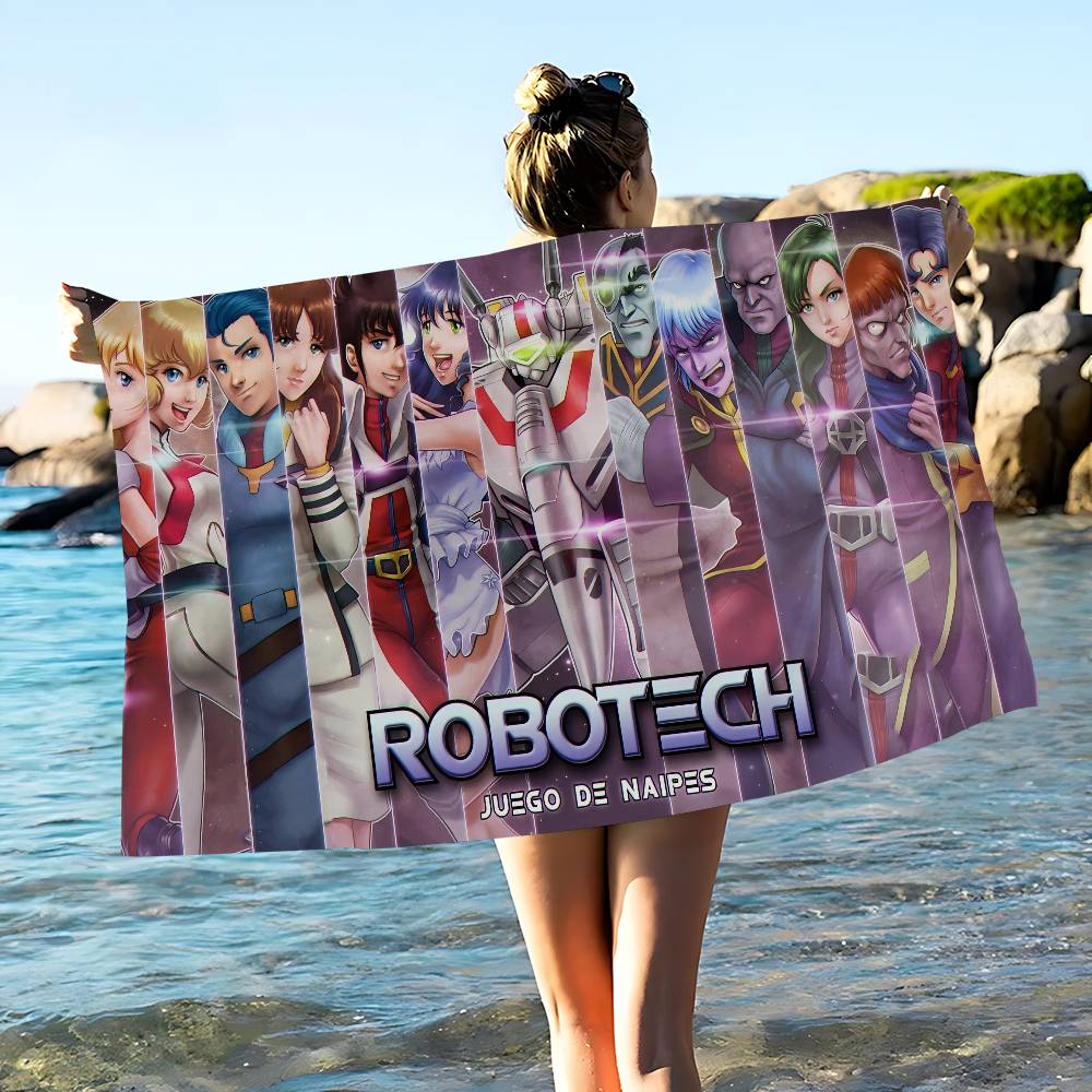 Мультяшное Микрофибровое Одеяло R-RobotechS Быстросохнущие Пляжные Полотенца Большого Размера с Принтом Супервпитывающее Полотенце-Одеяло для Бассейна