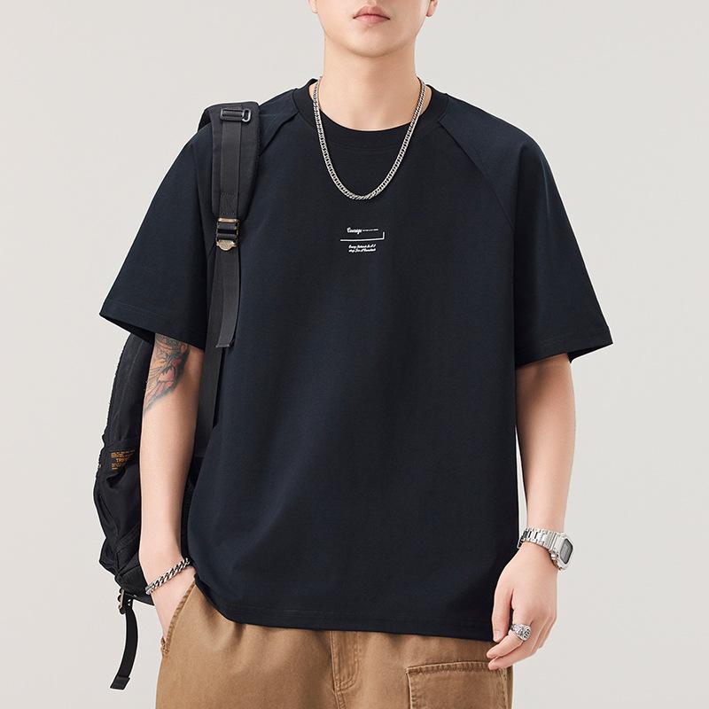 Тяжелая футболка 300 г с коротким рукавом для мужской летней новинки однотонная футболка ретро с рукавом до локтя свободного кроя
