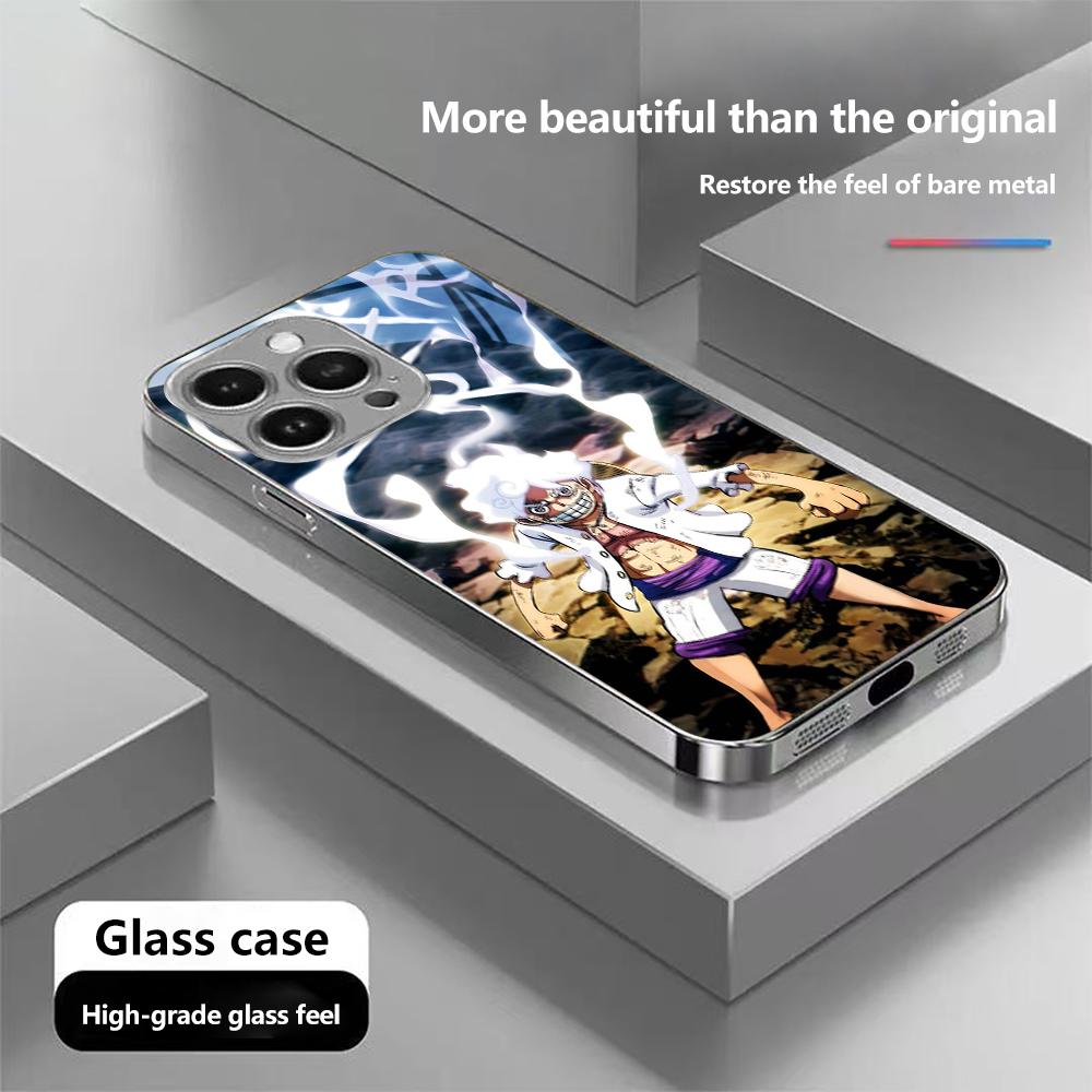 Чехол для телефона N129 Anime One Piece Gear 5 Luffy для iPhone 16 15 13 Pro Max Samsung S24 S23 A54 A35 Xiaomi Redmi Note13 с позолоченной рамкой и закаленным стеклом