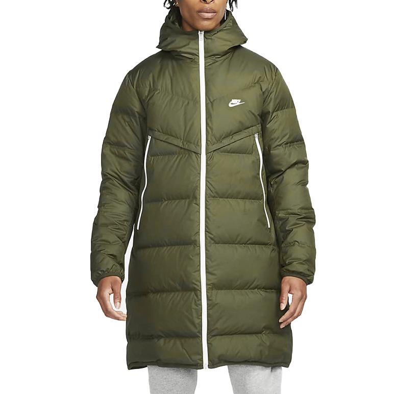 Nike Мужские пуховики Армейский зеленый С капюшоном Умеренный Другое DD6789-326