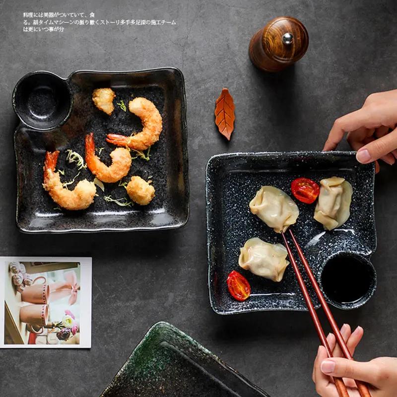 Japanese Dining Plate Ceramics Dipping Sauce Plate Vintage Cold Vegetables Tableware Chinese Dumpling Dish Sector Fish Plate