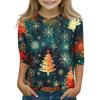 Christmas Day Print Tops For Youth Girls 4-11 Years Round Neck 3/4 Sleeves T-Shirts Trendy Tops Outfit Tees