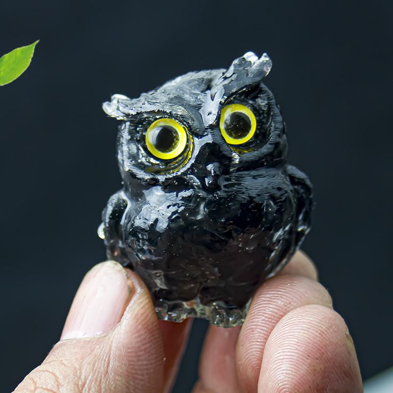 Фигурка совы из смолы и кристалла с натуральным аквамарином для домашнего декора и в качестве подарка
