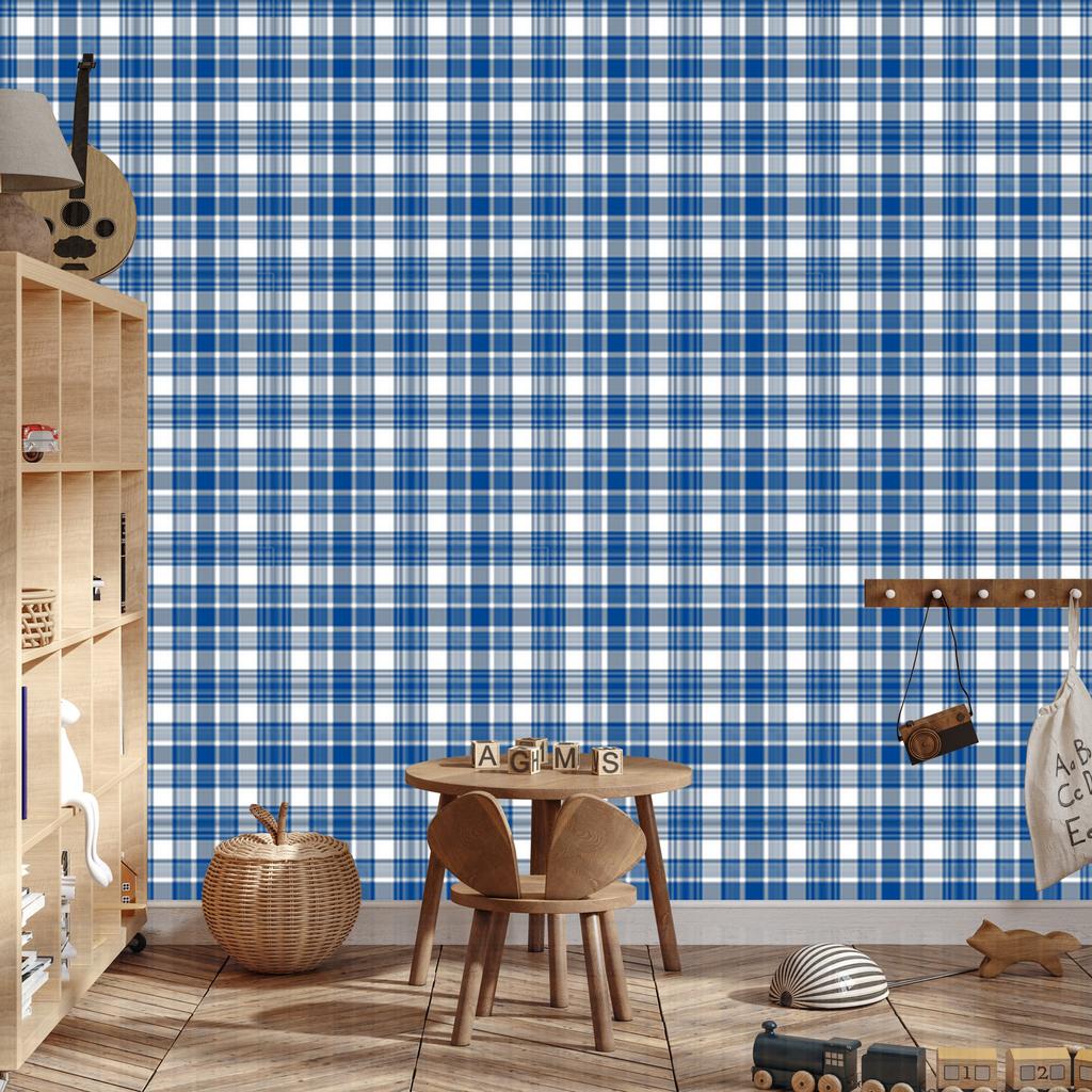 Blue and white checkered wallpaper for living room and bedroom 50x1000