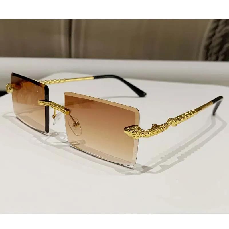 Classic Rimless Rectangle Sunglasses Women Men Designer Brand Sun Glasses Female Male Personality Metal Mirror