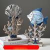 Mediterranean Style Wooden Small Fish Ornament Shell Coral Decoration  Model Room, Soft Decoration TV Cabinet Table