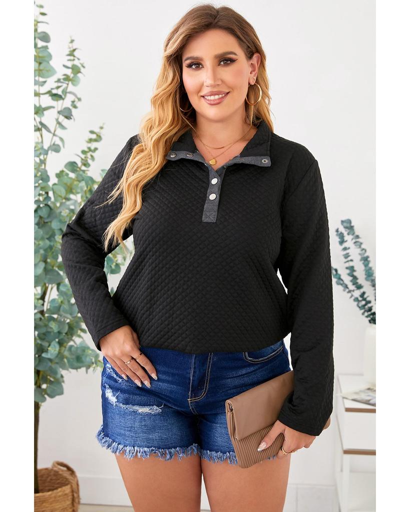 Azura Exchange Quilted Button Up Henley Sweatshirt