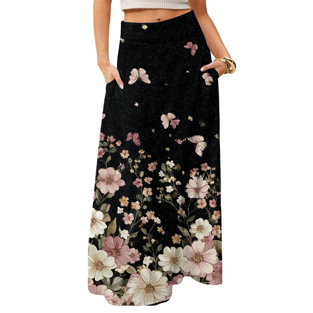 Женское струящееся платье макси, обычная повседневная юбка в стиле бохо с цветочным принтом