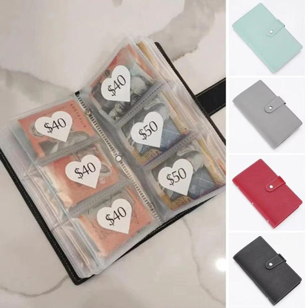 Money Saving Binder Book PU Leather Card Bag Savings Challenge Book Card Holder Women