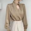 Temperament V-neck High-end Sense of Satin Chic Shirt Women's Design Sense Niche Drape Hong Kong Style Blouse