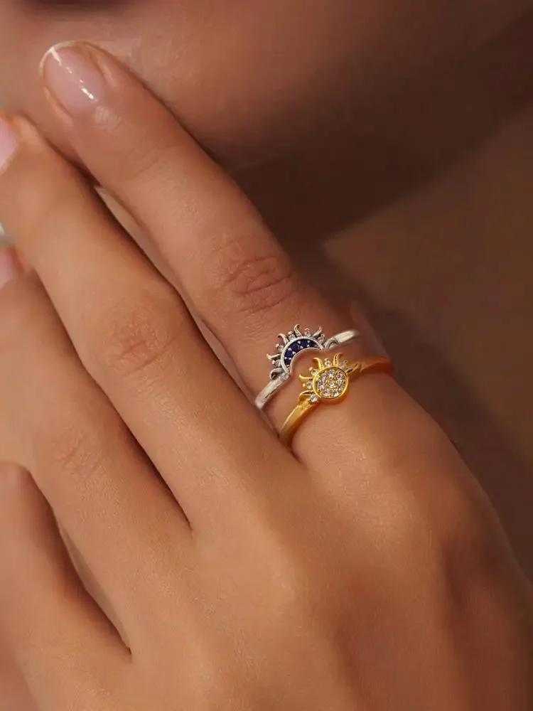 925 Sterling Silver Classic Sun Moon Zircon Ring Set For Women Engagement Wedding Party Fashion High Quality Fine Jewelry