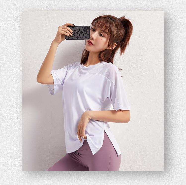 Женская быстросохнущая летняя футболка для йоги 2025: Свободная, дышащая футболка с коротким рукавом для бега и фитнеса