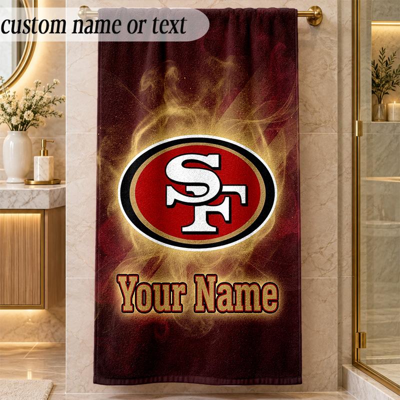 Beach TowelSan Francisco 49ers Custom Name Text Personalized Soft Towel for Beach Pool Indoor Home Decor Gift