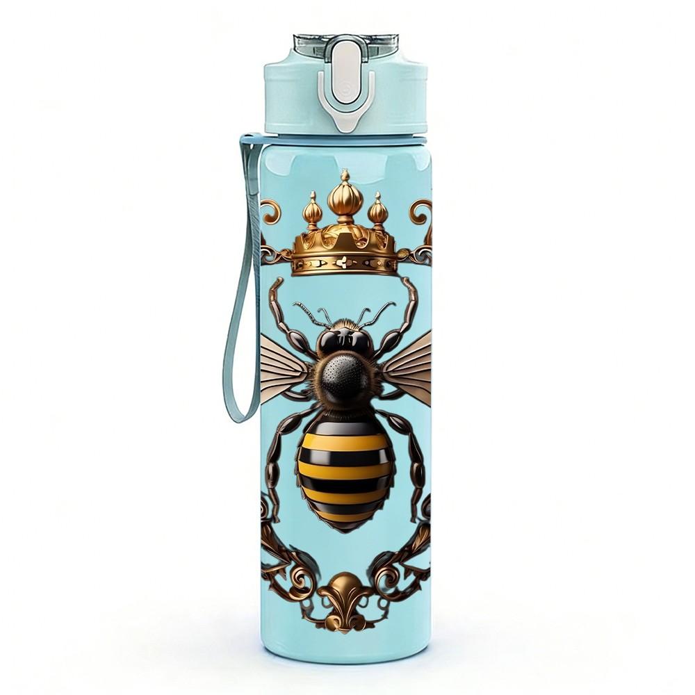 1PC Ornate Frame Bee Royal Art Print 750ml Color Plastic Sports Water Bottle Leakproof Flip Straw Lid Suitable for Sports Office Home Use