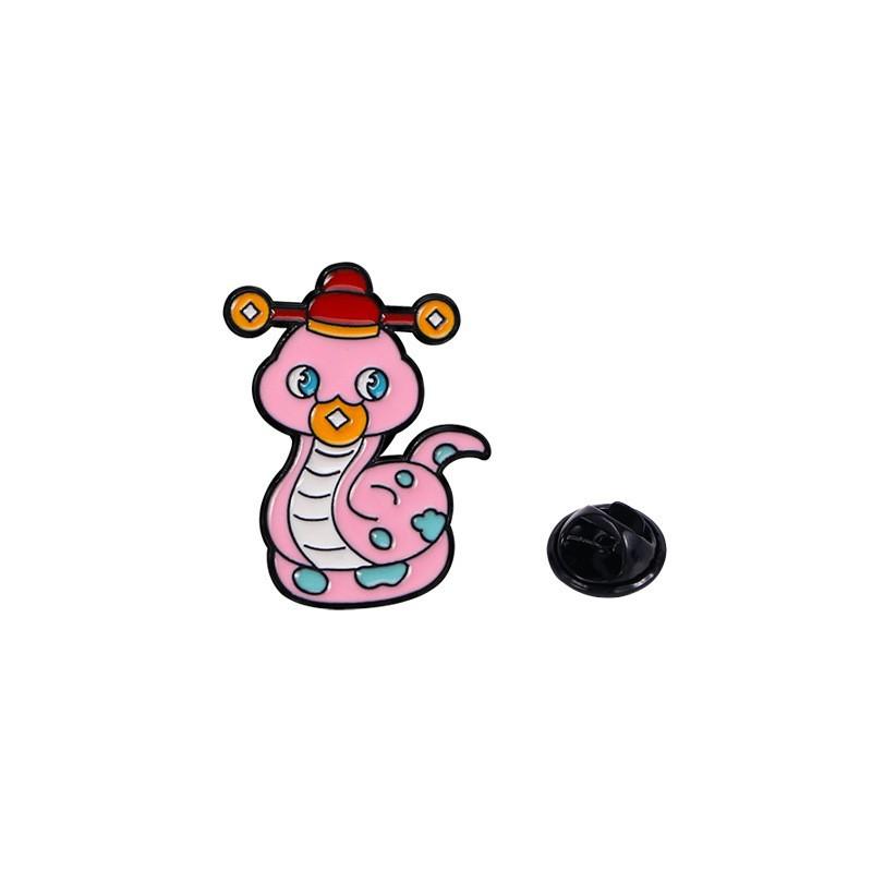 Zinc Alloy Enamel Dropping Brooch, Cute Cartoon Lucky Panda Snake Pattern 2025 Year of the Snake, New Year Festival Decorative Lapel Pin Badge