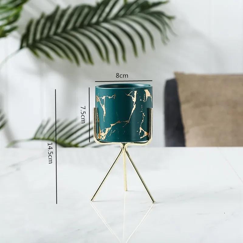 Скандинавская керамическая железная художественная мраморная ваза с узором розовое золото зеленый настольный цветочный горшок для домашнего офиса вазы декоративный суккулентный цветочный горшок
