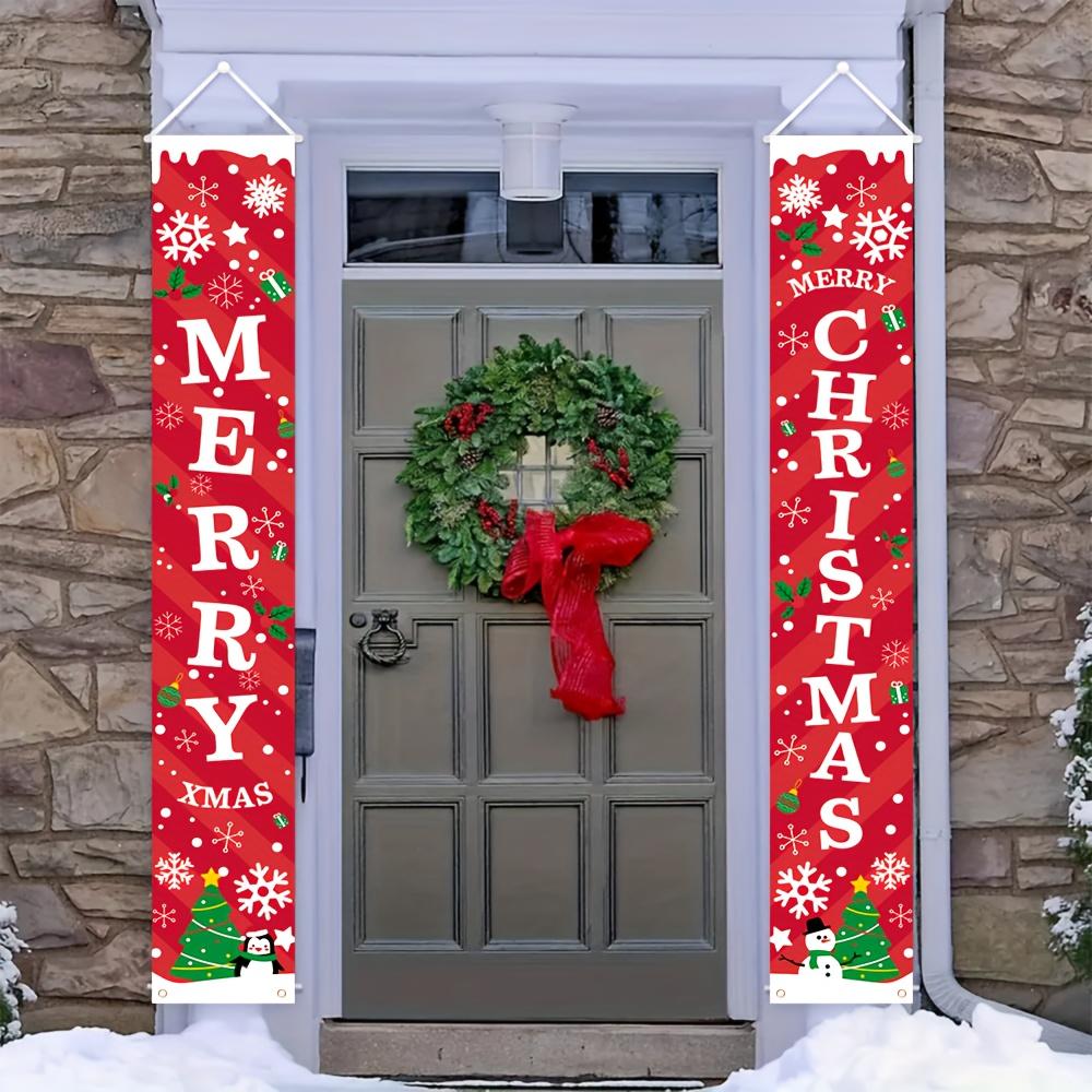 Merry Christmas Couplet Banner Snowflakes Ideal 1 Pair Polyester Indoor Outdoor Decor