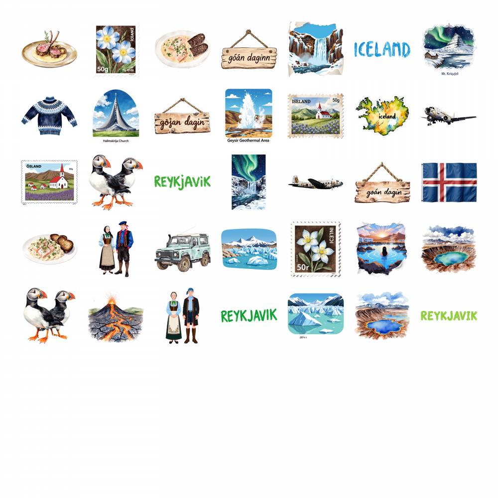 35pcs Cultural Iceland Stickers Scenic Culture Travel Stickers Landmark Stickers For DIY Phone Laptop Scrapbook Bike DIY
