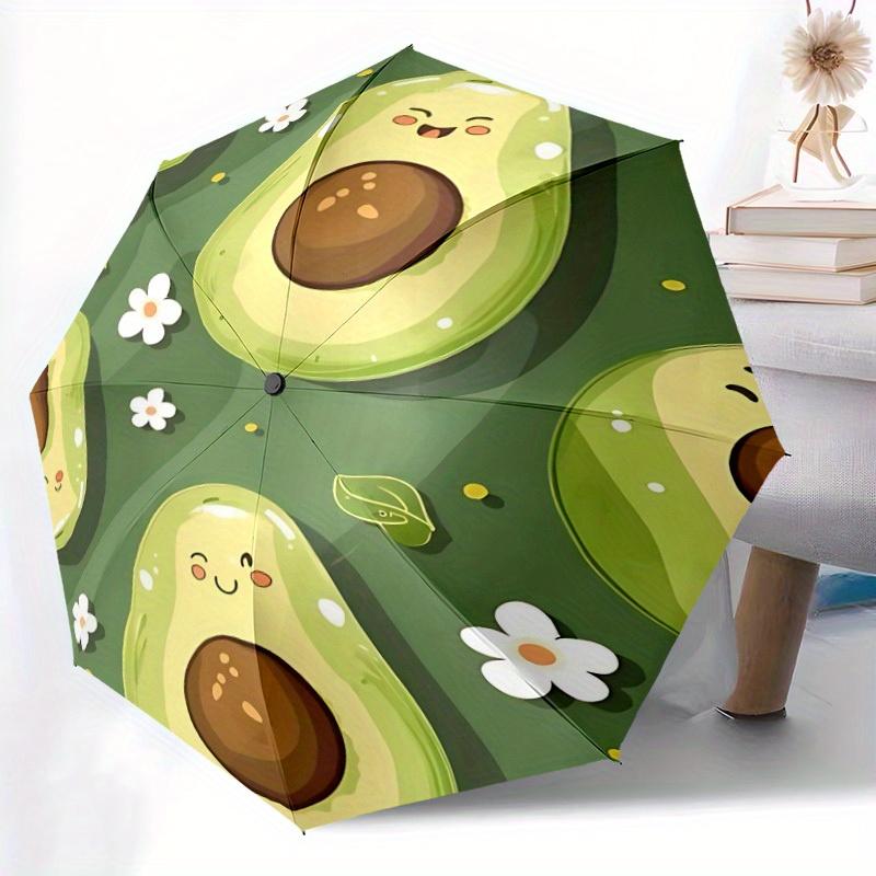 1pc Avocado Cute Automatic Open/Close Umbrella with One-Touch Button, Compact Folding Canopy, Sturdy 8-Rib Windproof Design -045