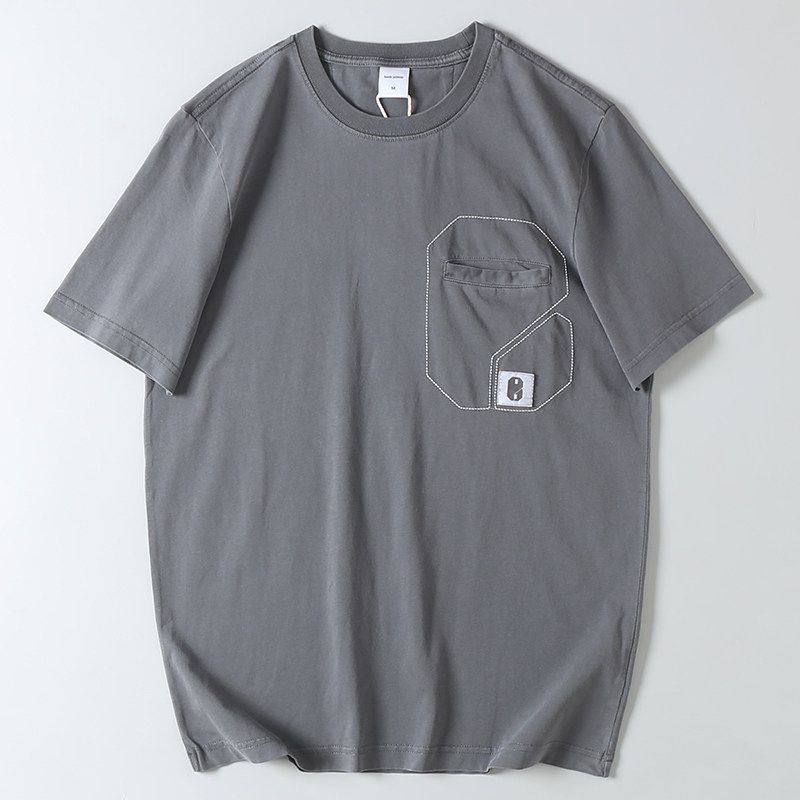 Designer Pocket-Decorated Summer Men's Vintage Washed Cotton Skin-Friendly Breathable Crew Neck Short-Sleeve T-Shirt
