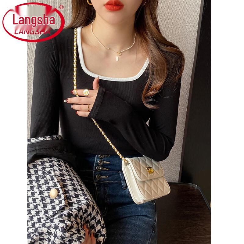 Langsha Women's Slim-Fit Long Sleeve Square Neck T-Shirt