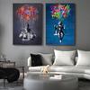 Graffiti Art Figure Poster Girl Sitting In Hot Air Balloon Canvas Painting Office Living Room Bedroom Home Decoration Mural No Frame