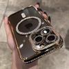 For iPhone 16E Pro Max Luxury Magsafe Magnetic Plating Flash Diamond Phone Case For iPhone 11 12 13 14 15 Plus Rhinestone Cover