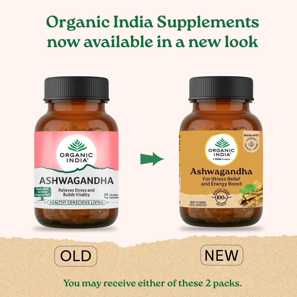 ORGANIC INDIA Ashwagandha Capsules 60 Veg Caps Boost Energy Stamina Support Vitality Stress Relief