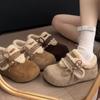 Повседневные Birkenstocks на толстой подошве, женские хлопковые туфли из бархата для тепла и зимние модели на мягкой подошве с липучками-бантиками.