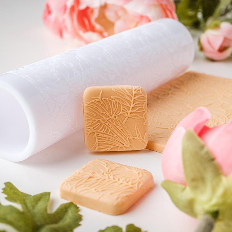 Ролик для раскатывания мягкой полимерной глины, с текстурой листа зеленого растения, прозрачный, для изготовления браслетов, серег, ожерелий, подвесок