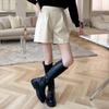 New Arrivals Open Run Women Pin Tuck Black Faux Leather Half Pants