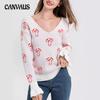 Inner Knitted Soft Gentle Wind Sweater Female V-neck Pullover Mushroom Pattern Small Perfume Loose Tops for Women