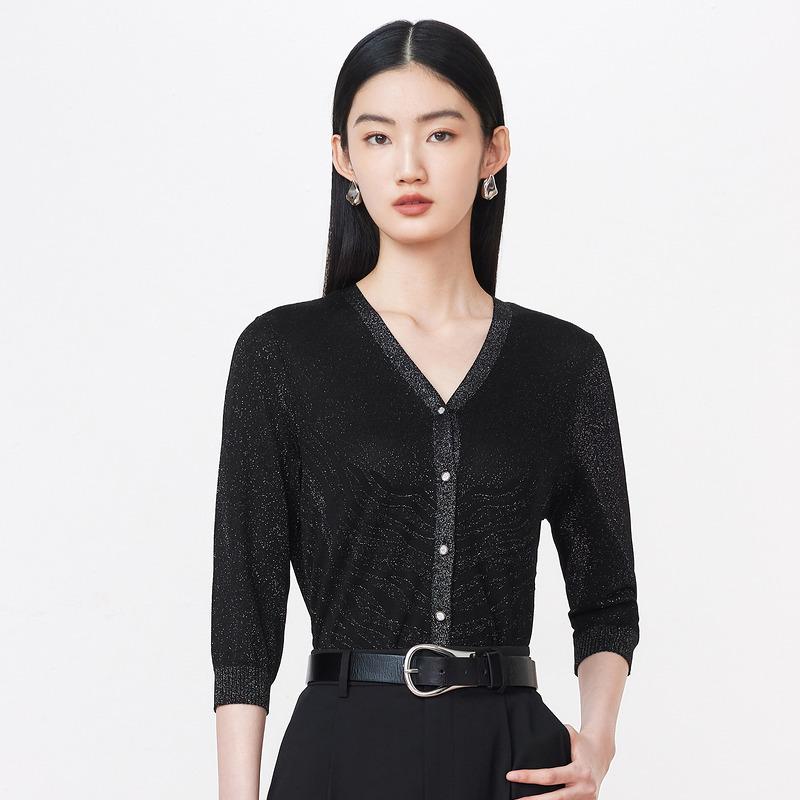 JZ Jiuzi Shopping Mall's same casual and elegant style shiny silk knitted sweater for women's summer new JWDX30701