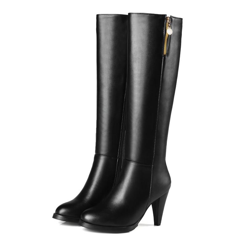 Women's High-heeled Boots Autumn and Winter New Style European and American Style Slim Heel Solid Color Plus Size Mid Length Boots