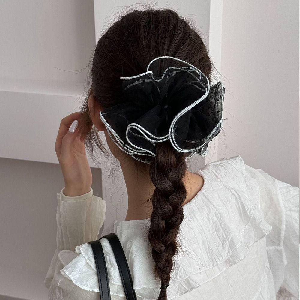 Chiffon Pleated Scrunchies Lace Dot Hair Ropes Korean Organza Scrunchies Ponytail Holder