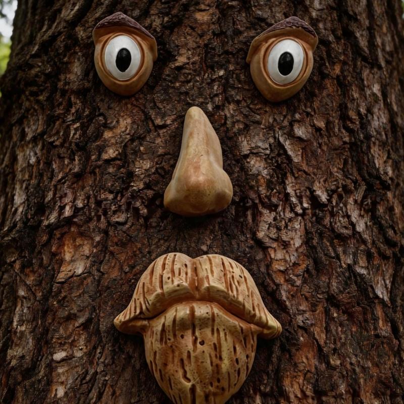 Outdoor Tree Face Whimsical Sculpture Set For Garden Decoration With Funny Looks