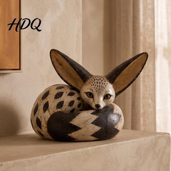 Thoughtful Nature Lover Gifts Fox Figurine Sitting Resting Pose Wood Carved Style Resin Animal Statue Nostalgic Figurines for Office Desktop