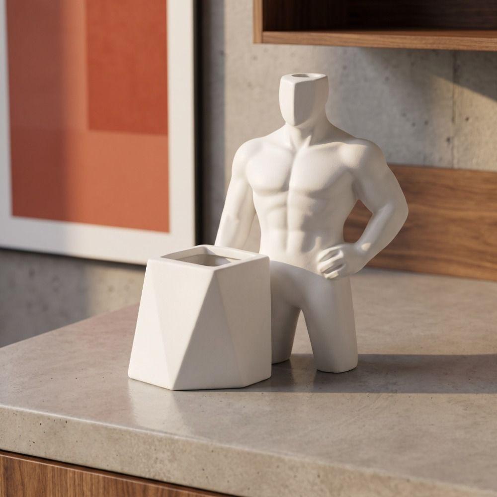 Ornaments Figurine Pen Holder 3D Printed Storage Box Personality Muscular Male Figurine Student