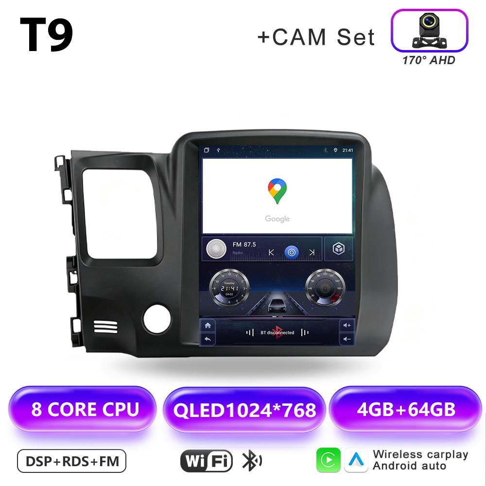 Autoradio Android16 pour Honda Civic 8 2005 2006 2007 2008 2009 2010 2011 2012 Lecteur Multimédia Vidéo GPS Navigation Bluetooth