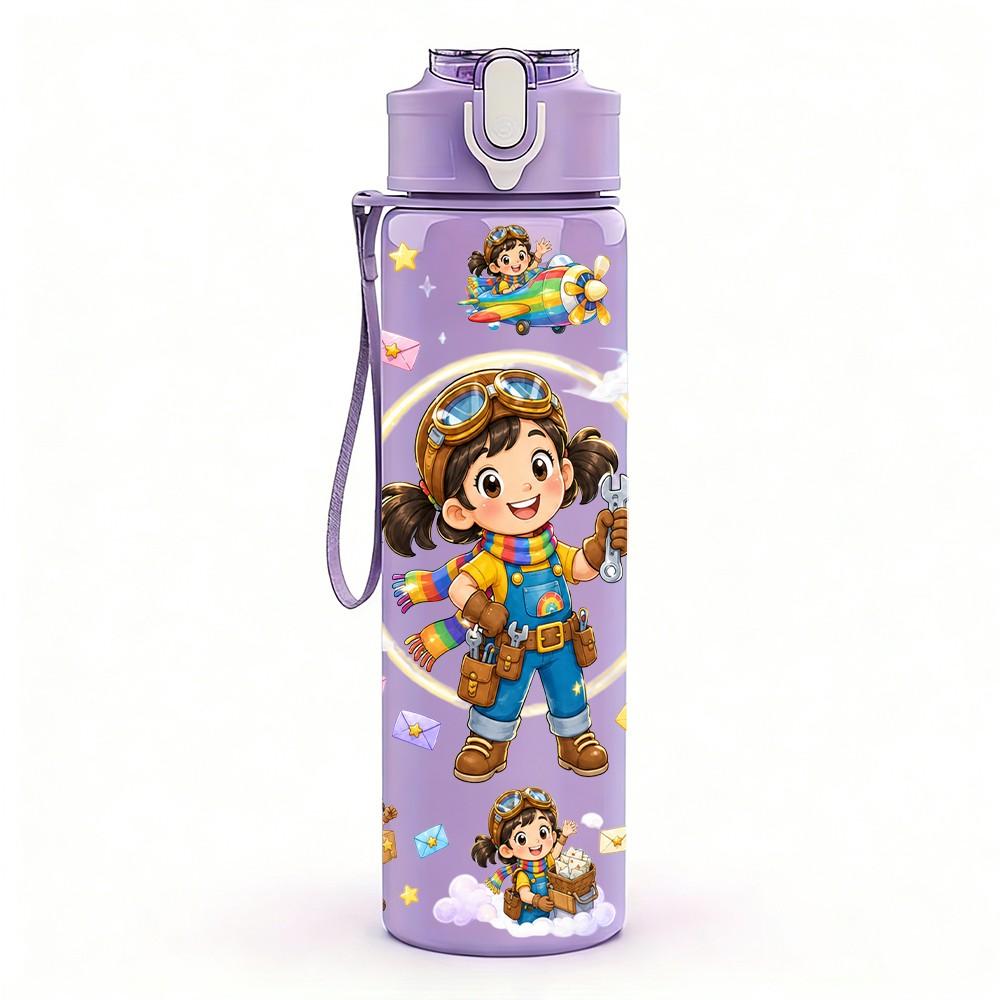 1PC Little Girl Gift Party Collage 750ml Color Plastic Sports Water Bottle Leakproof Flip Straw Lid Suitable for Sports Office Home Use
