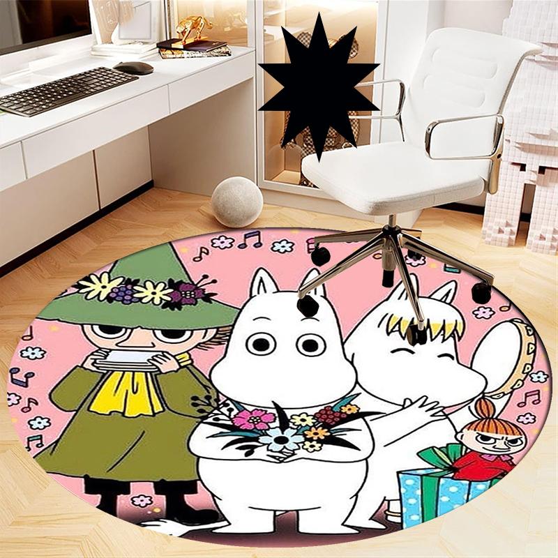 Moomin Printed Round Rug Carpet Chair Rug Area Rug Entryway Doormats,for Office Chair Living Room Bedroom Kitchen Room.